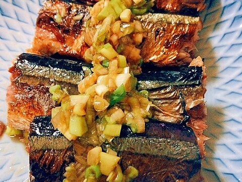 秋刀魚のネギわさび醤油